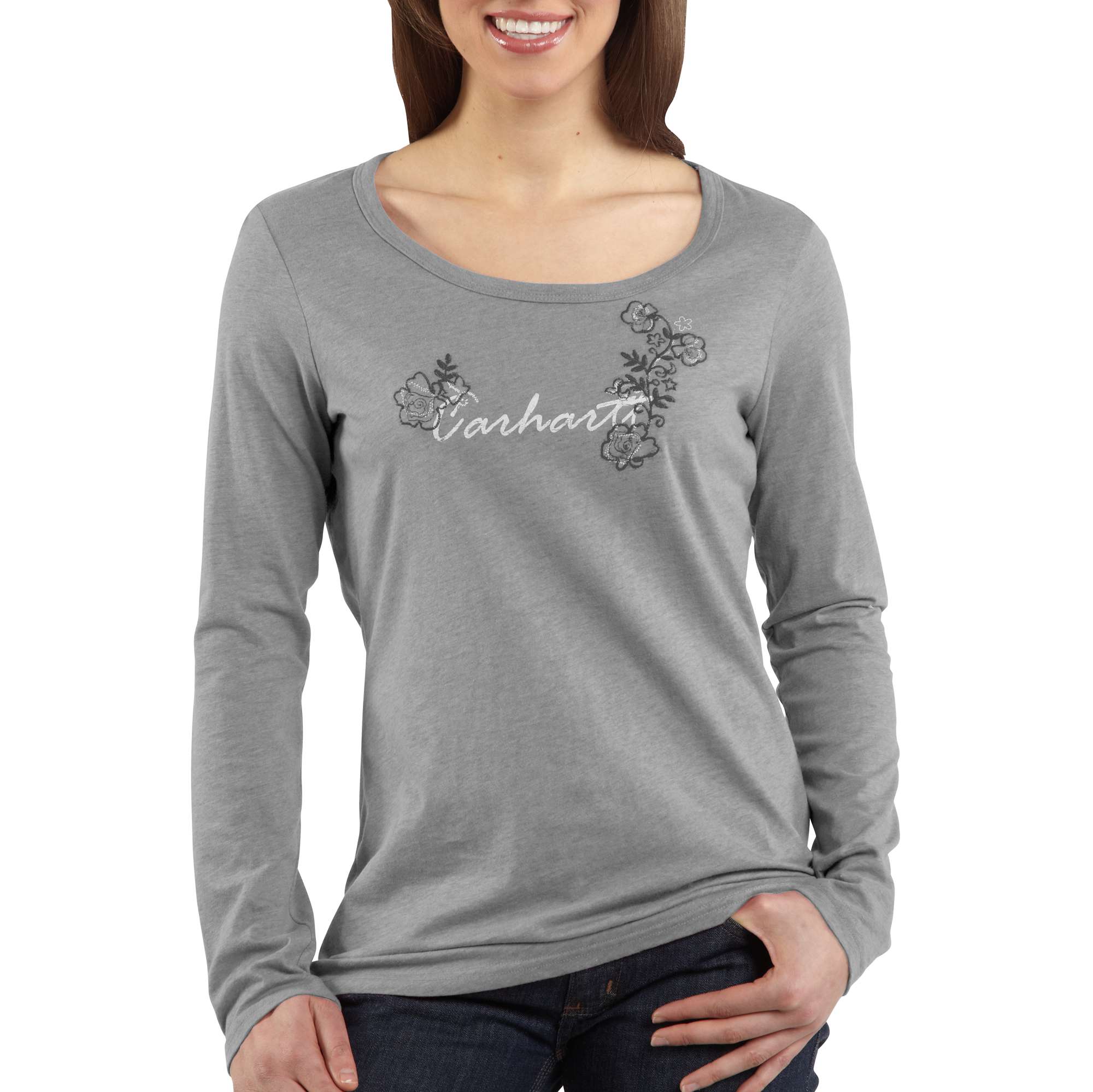 Women's Tonal Carhartt Embroidered-Logo Long-Sleeve T-Shirt
