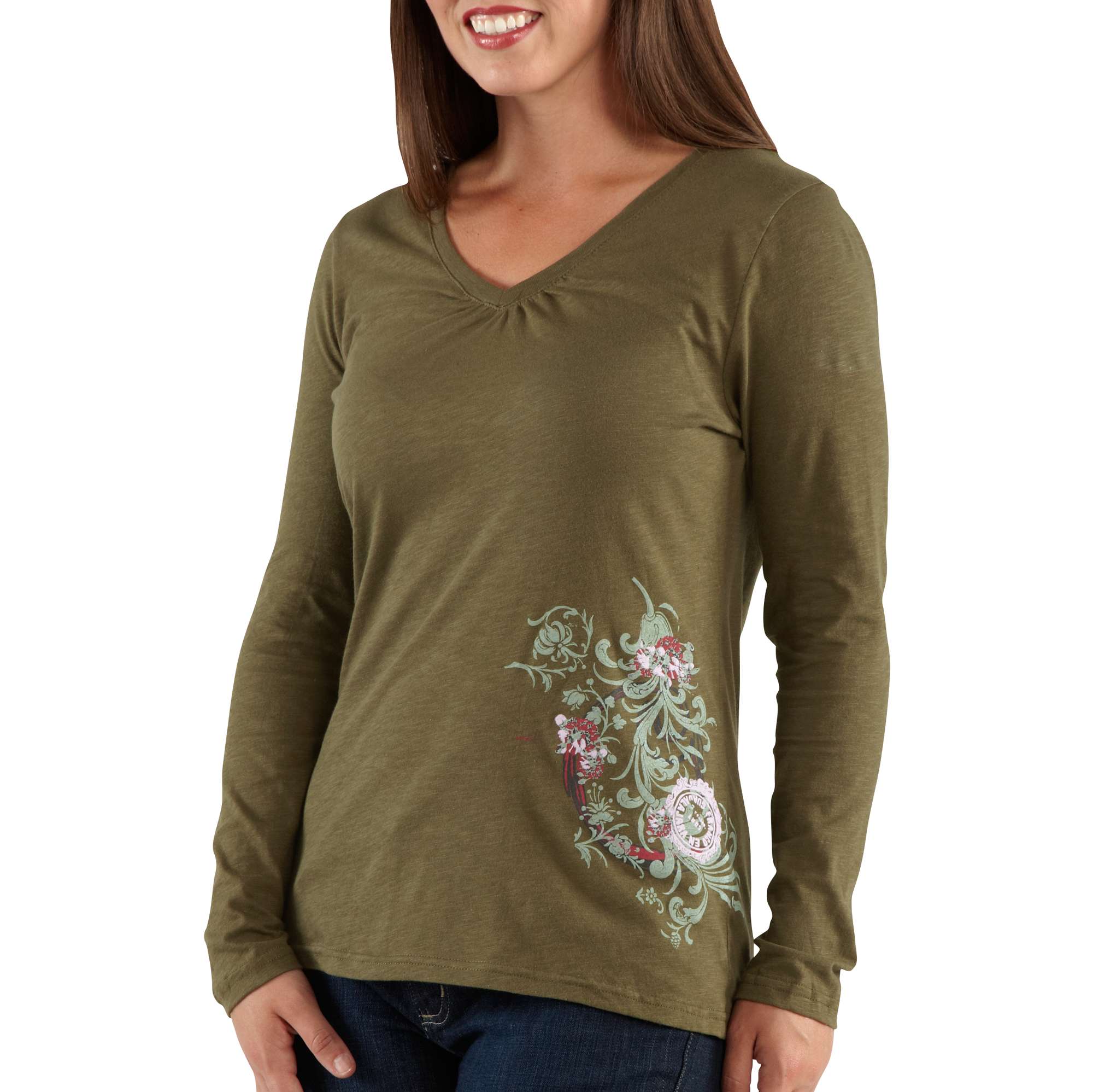 Women's Vintage Stamp Graphic Long-Sleeve V-Neck T-Shirt