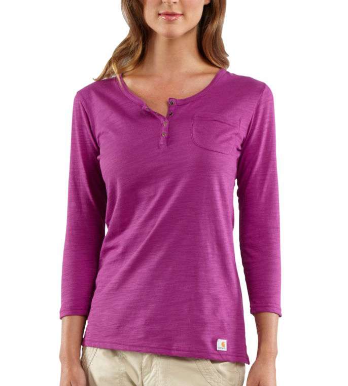 Women's Three-Quarter Sleeve Solid Slub Henley