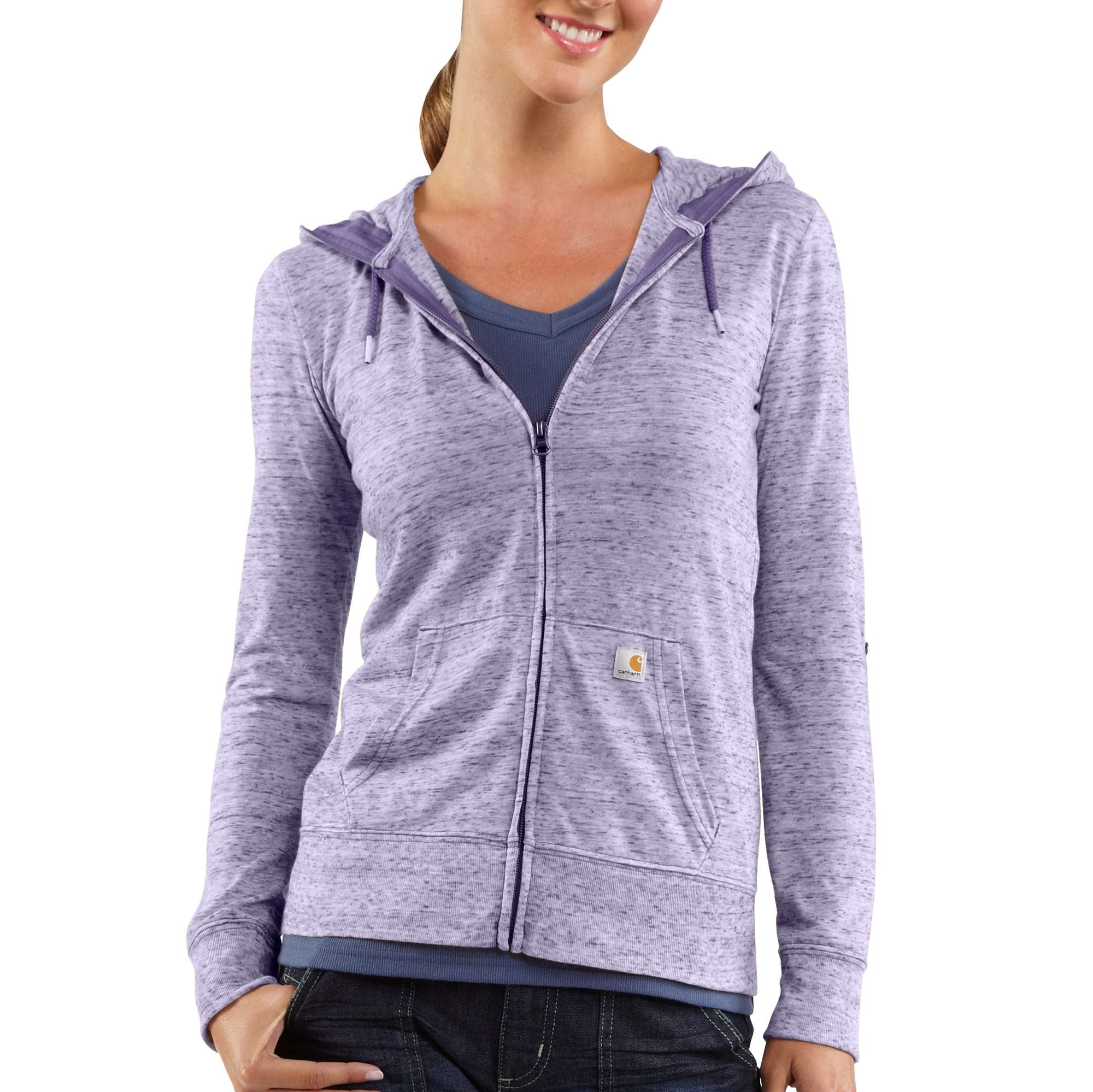 Women's Heathered Three-Quarter Roll-Up Sleeve Hoodie