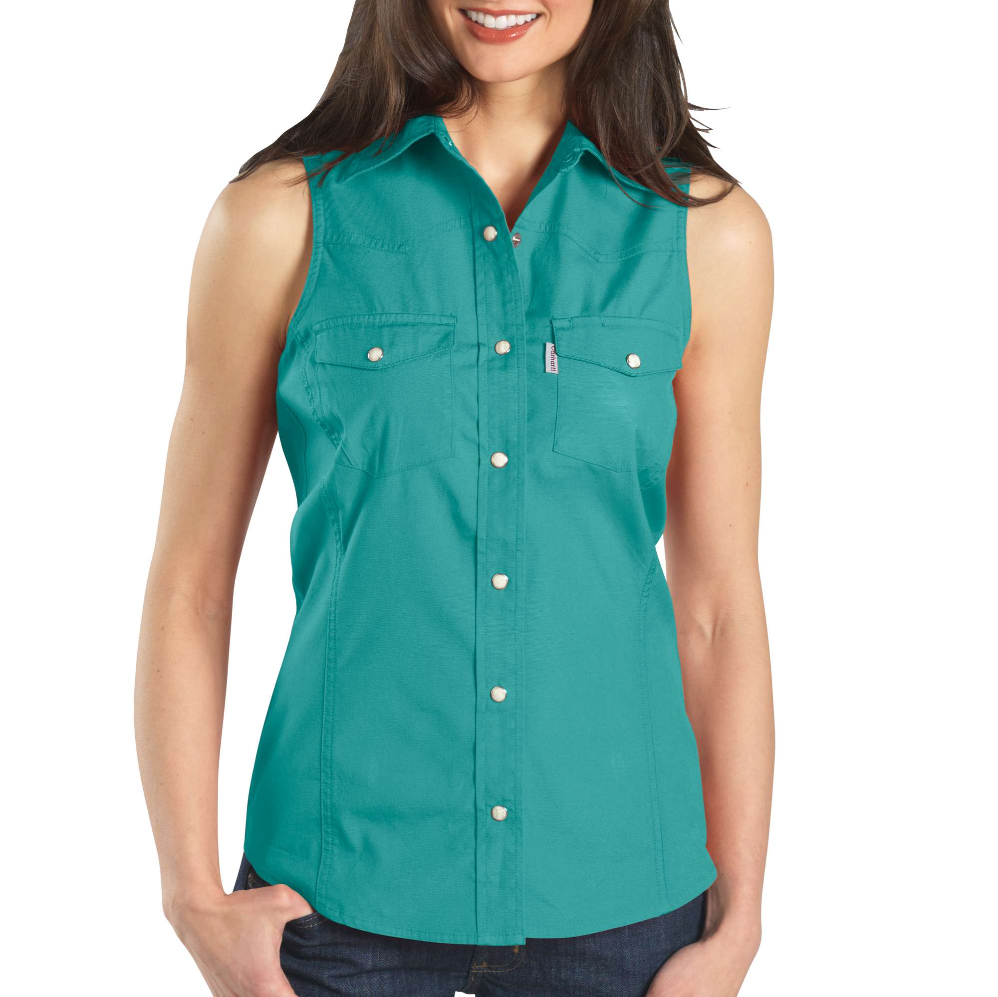 Women&rsquo;s Sleeveless Poplin Snap-Front Shirt