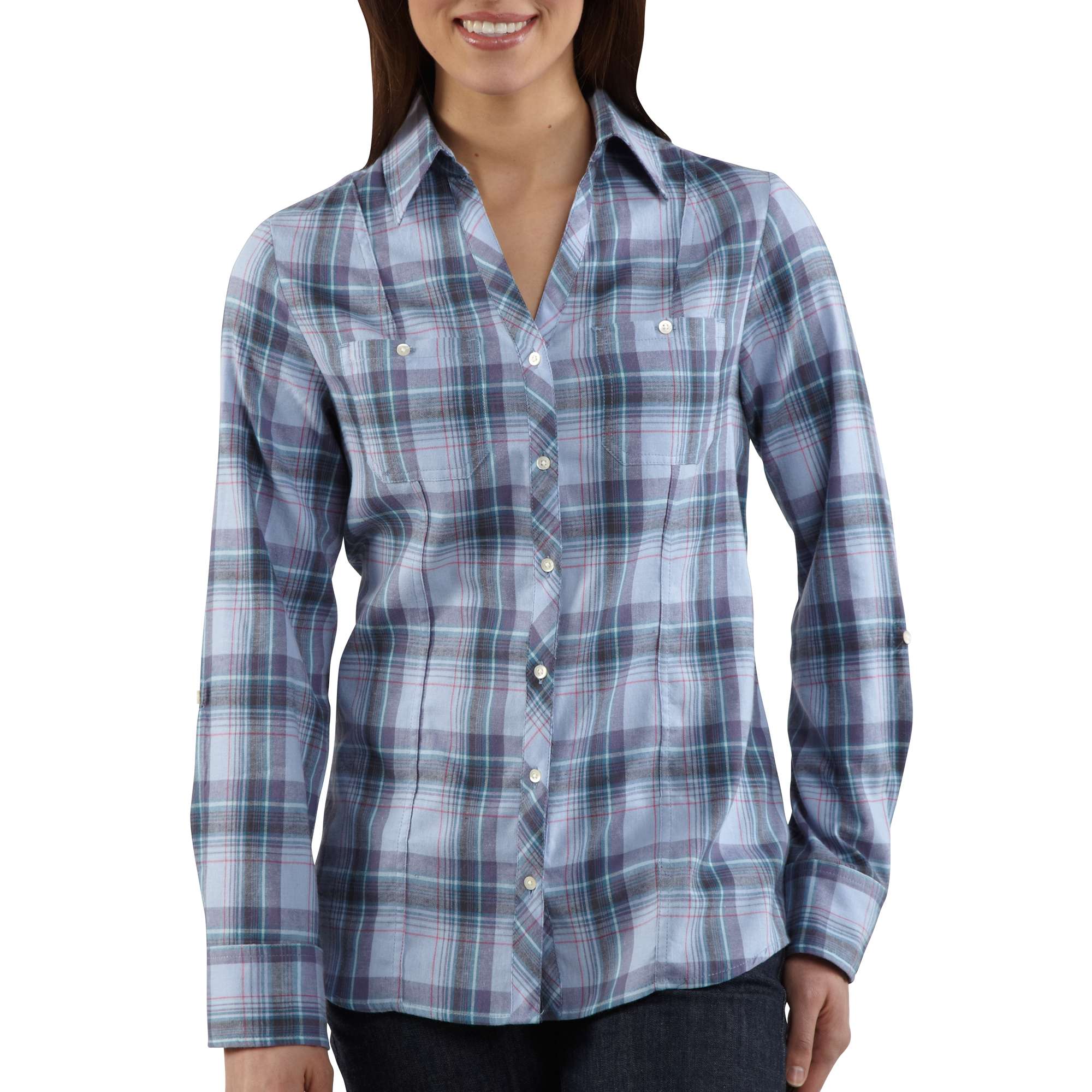 Women's Roll-Up Sleeve Button-Front Flannel Shirt