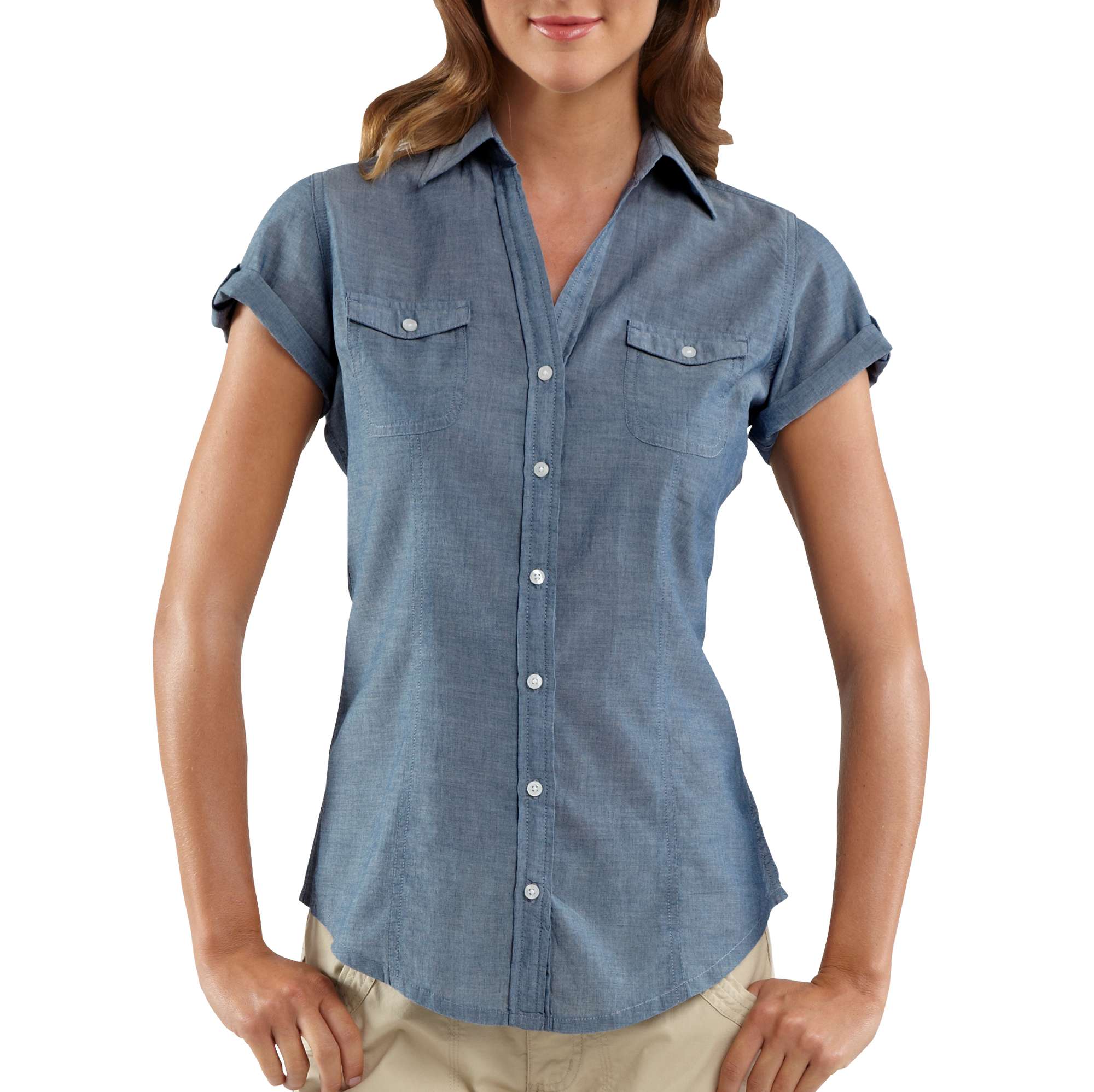 Women's Short-Sleeve Chambray Camp Shirt