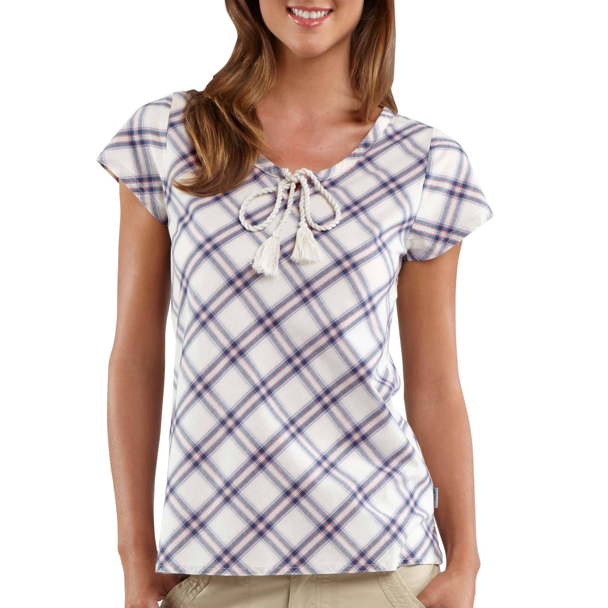 Women's Cap Sleeve Libby Plaid Woven Shirt