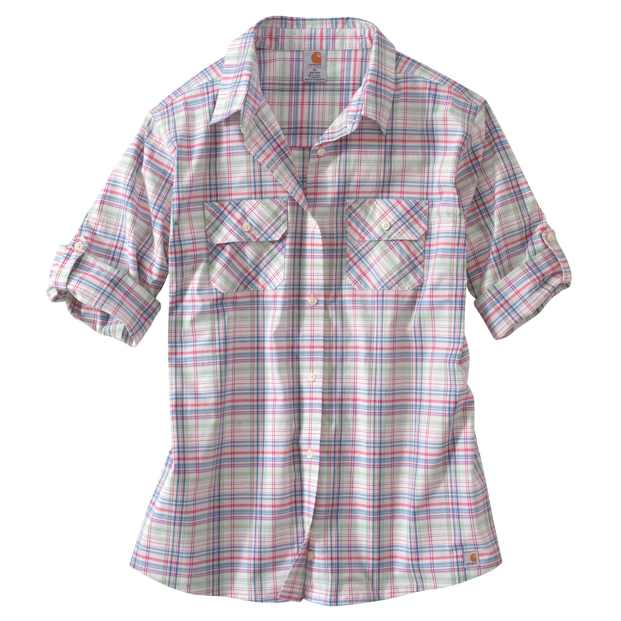 Women's Roll-Up Sleeve Plaid Poplin Shirt