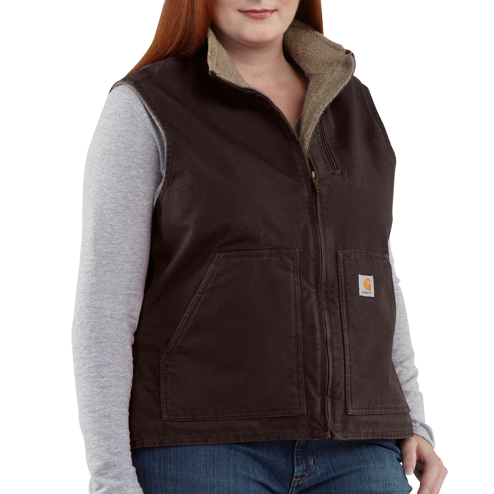 Women's Plus Sandstone Mock Vest/Sherpa-Lined