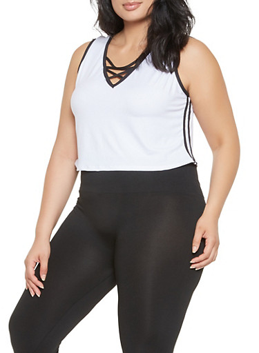 Plus Size Caged Neck Tank Top