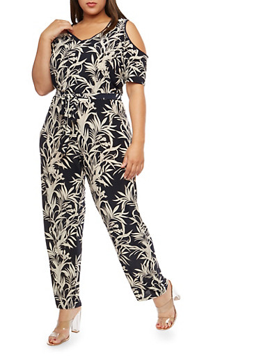 plus-size-tropical-print-cold-shoulder-jumpsuit-rainbow