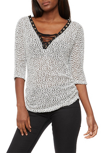 Textured Knit Lace Up Top Textured Knit Lace Up Top