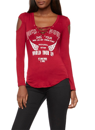 Long Sleeve Lace Up Graphic Top Long Sleeve Lace Up Graphic Top