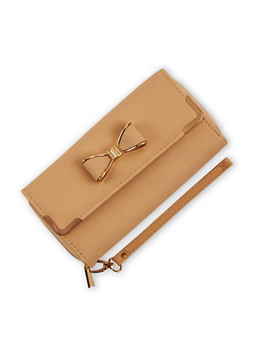 Faux Leather Bow Wallet with Wrist Strap Faux Leather Bow Wallet with Wrist Strap