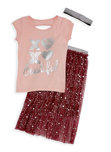 Girls 7-16 Beautiful Graphic Top and Mesh Skirt Set Girls 7-16 Beautiful Graphic Top and Mesh Skirt Set