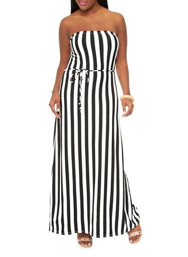 Plus Size Nautical Striped Strapless Maxi Dress - Rainbow ...