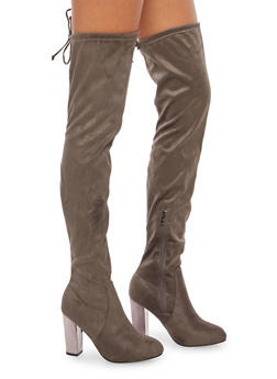 grey knee high boots block heel