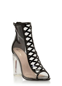 clear chunky heel booties