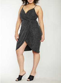 Plus Size Glitter Knit Faux Wrap Dress Plus Size Glitter Knit Faux Wrap Dress