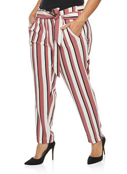 striped tie front pants