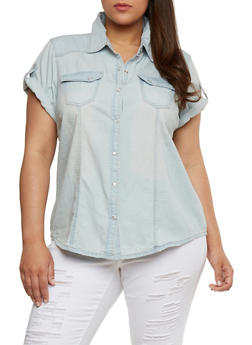 short sleeve plus size denim shirt