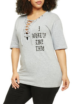 Plus Size Lace Up Flawless Graphic Tee - 1912033879645 Plus Size Lace Up Flawless Graphic Tee - 1912033879645