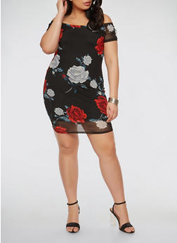 Plus Size Floral Mesh Off The Shoulder Dress Plus Size Floral Mesh Off The Shoulder Dress