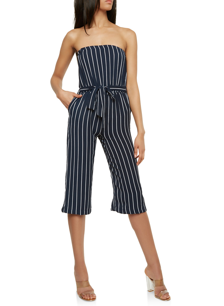 Striped Strapless Cropped Jumpsuit