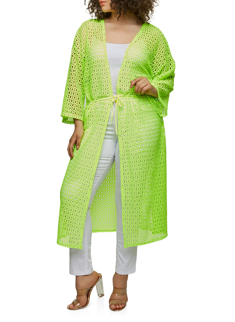 Plus Size Crochet Open Front Duster