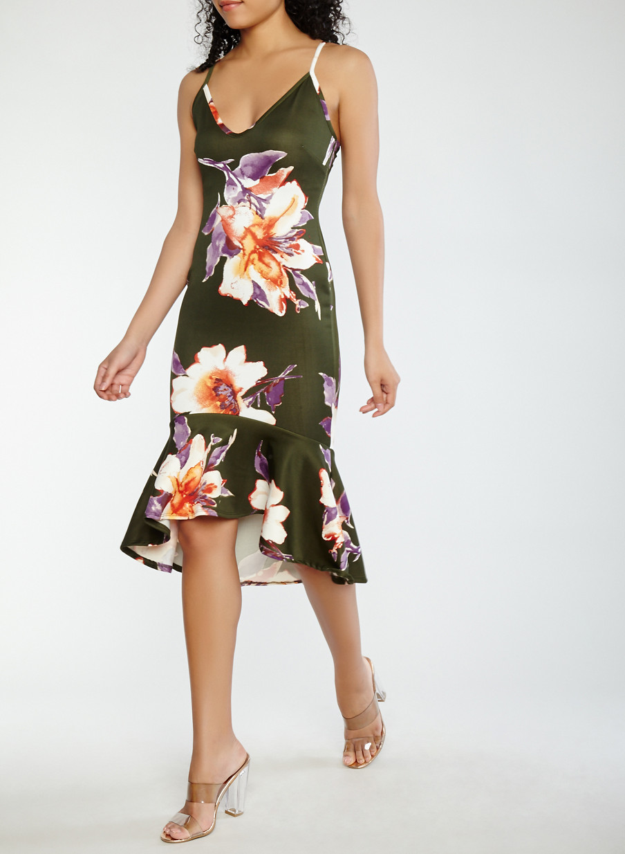 Floral High Low Scuba Dress