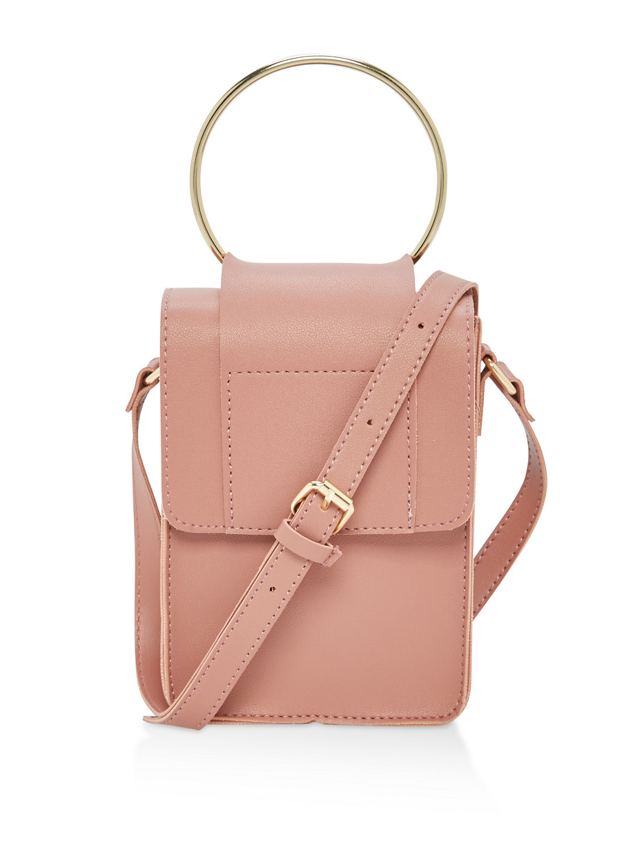 Faux Leather Crossbody Bag with Metal Ring Detail