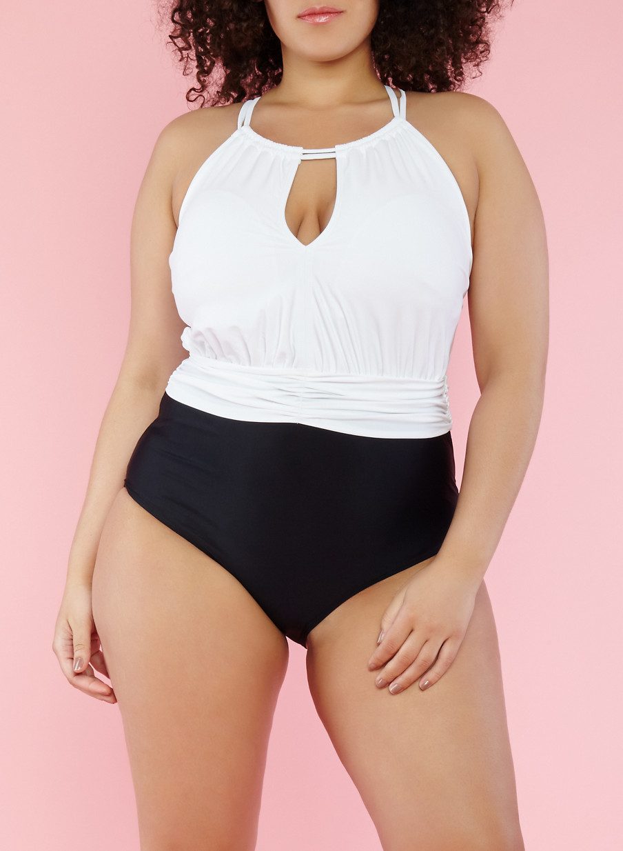 Plus Size Two Tone One Piece Swimsuit