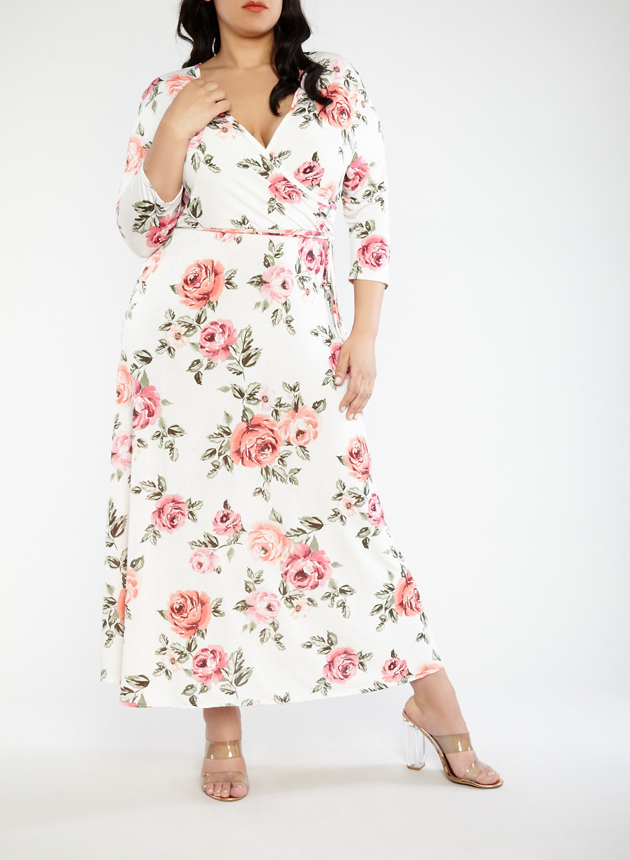 Plus Size Printed Faux Wrap Maxi Dress