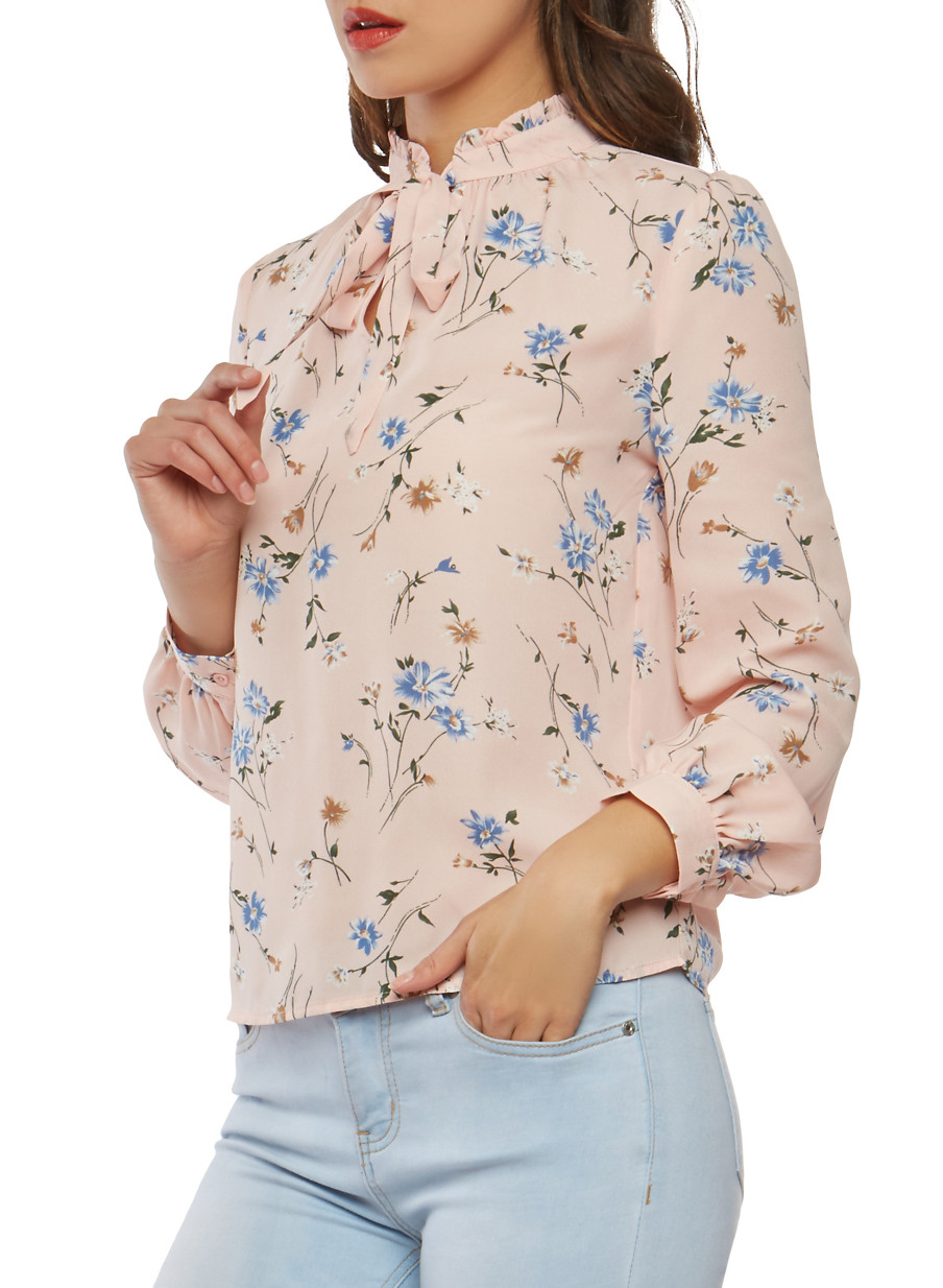 Floral Tie Neck Blouse