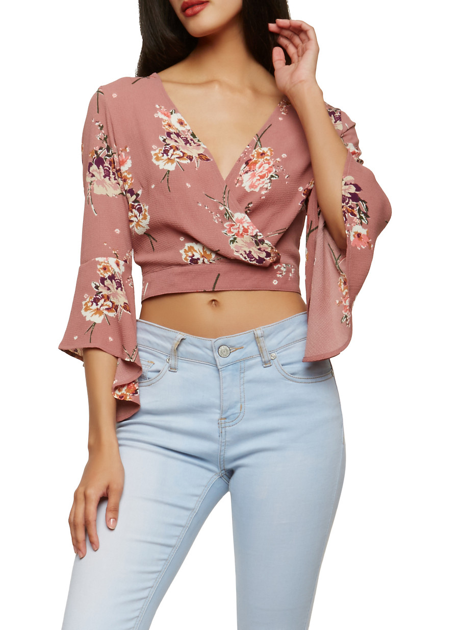 Floral Faux Wrap Crop Top