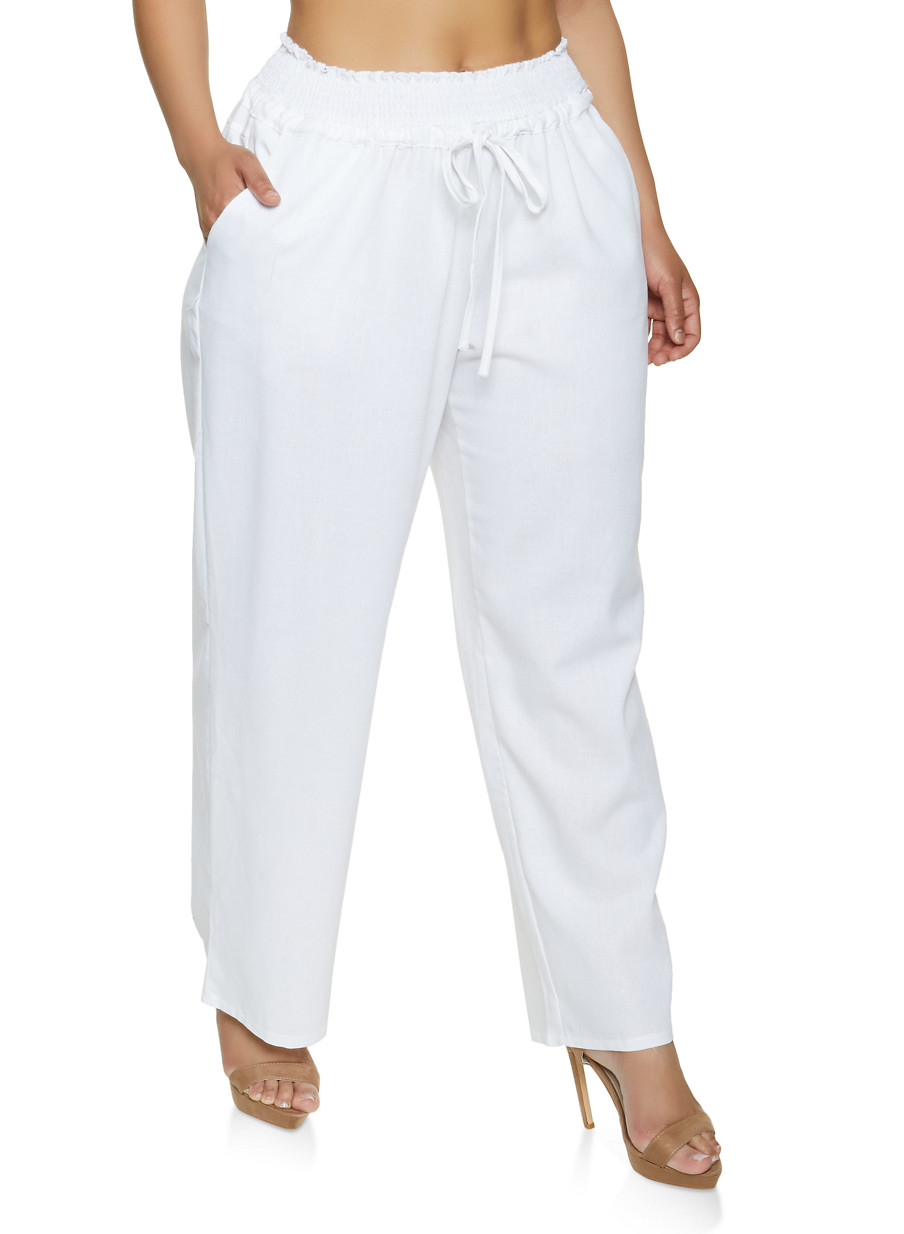 plus size white linen palazzo pants