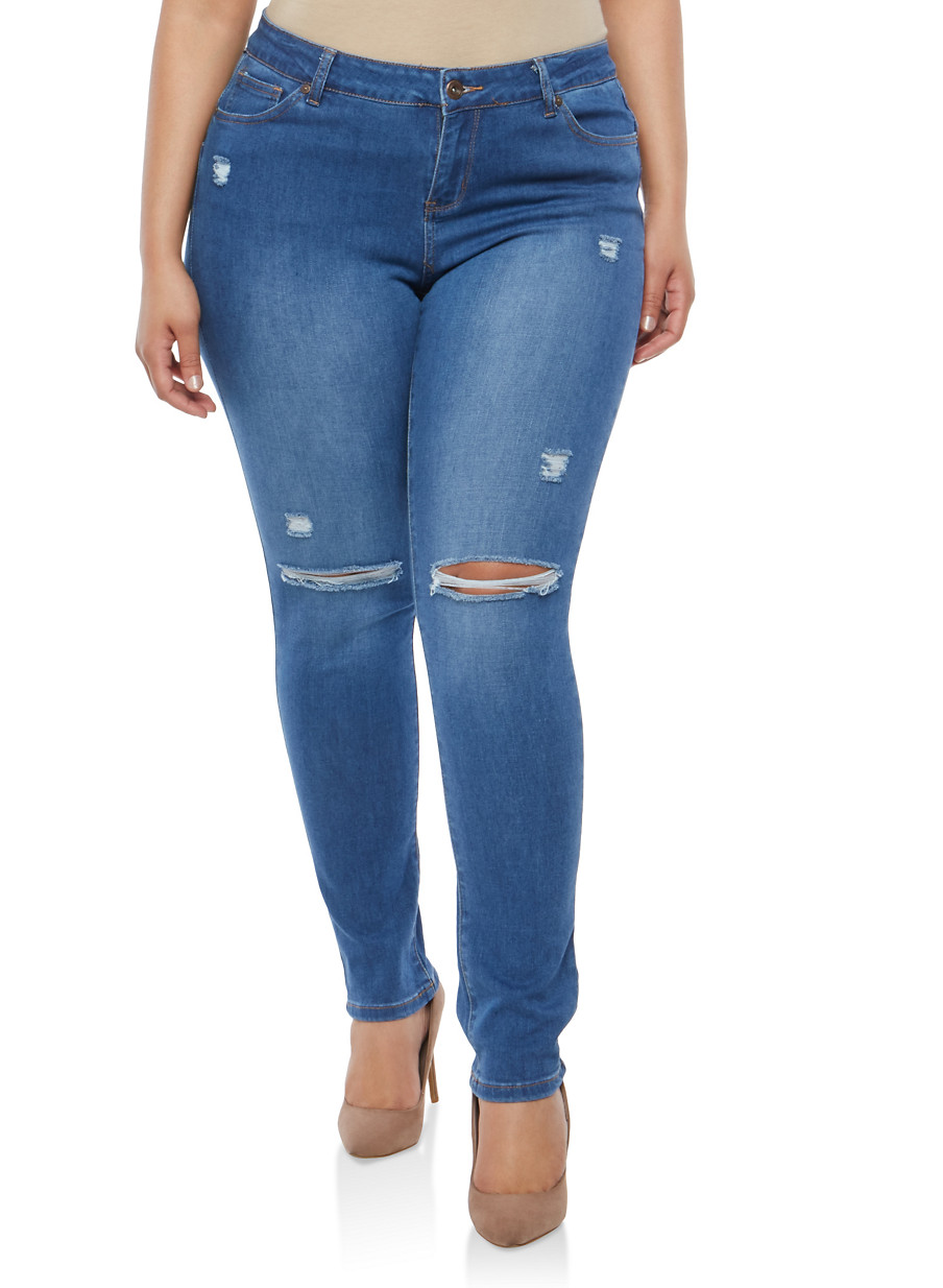 Plus Size WAX Ripped Push Up Jeans