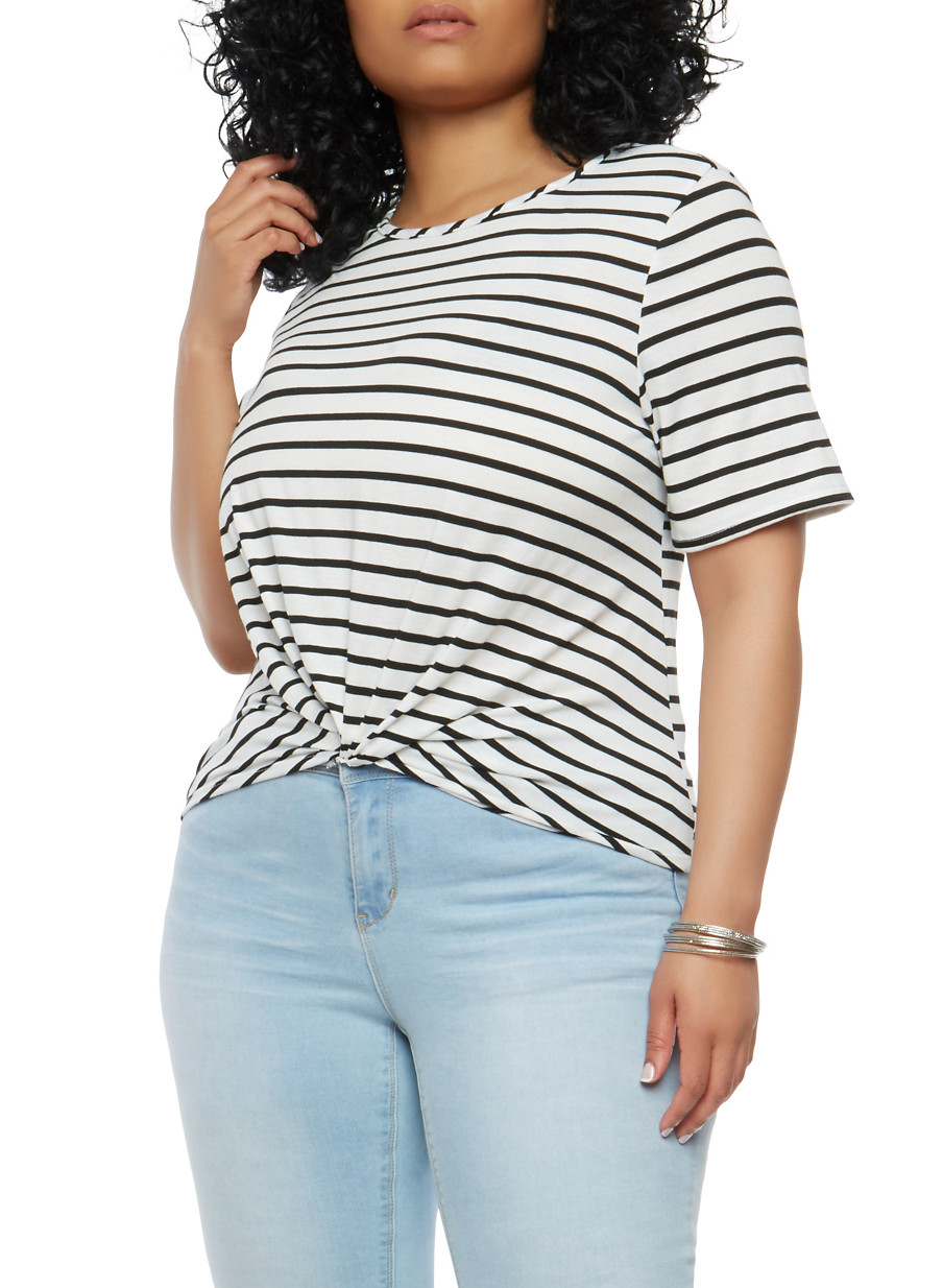 Plus Size Striped Twist Front T Shirt