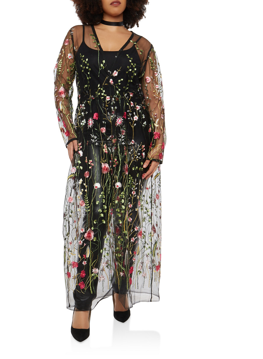 Plus Size Embroidered Mesh Maxi Top