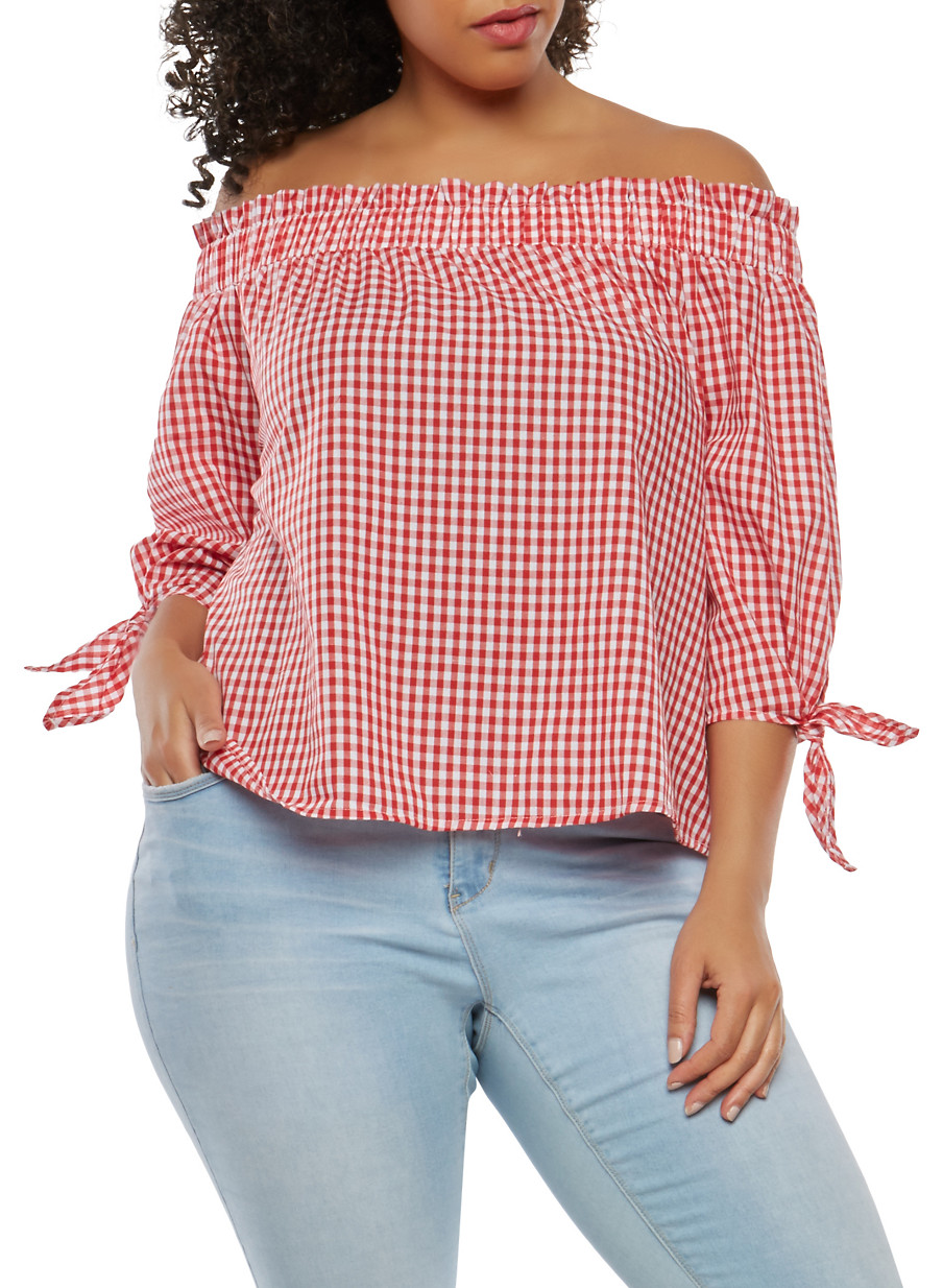 Plus Size Gingham Off the Shoulder Top