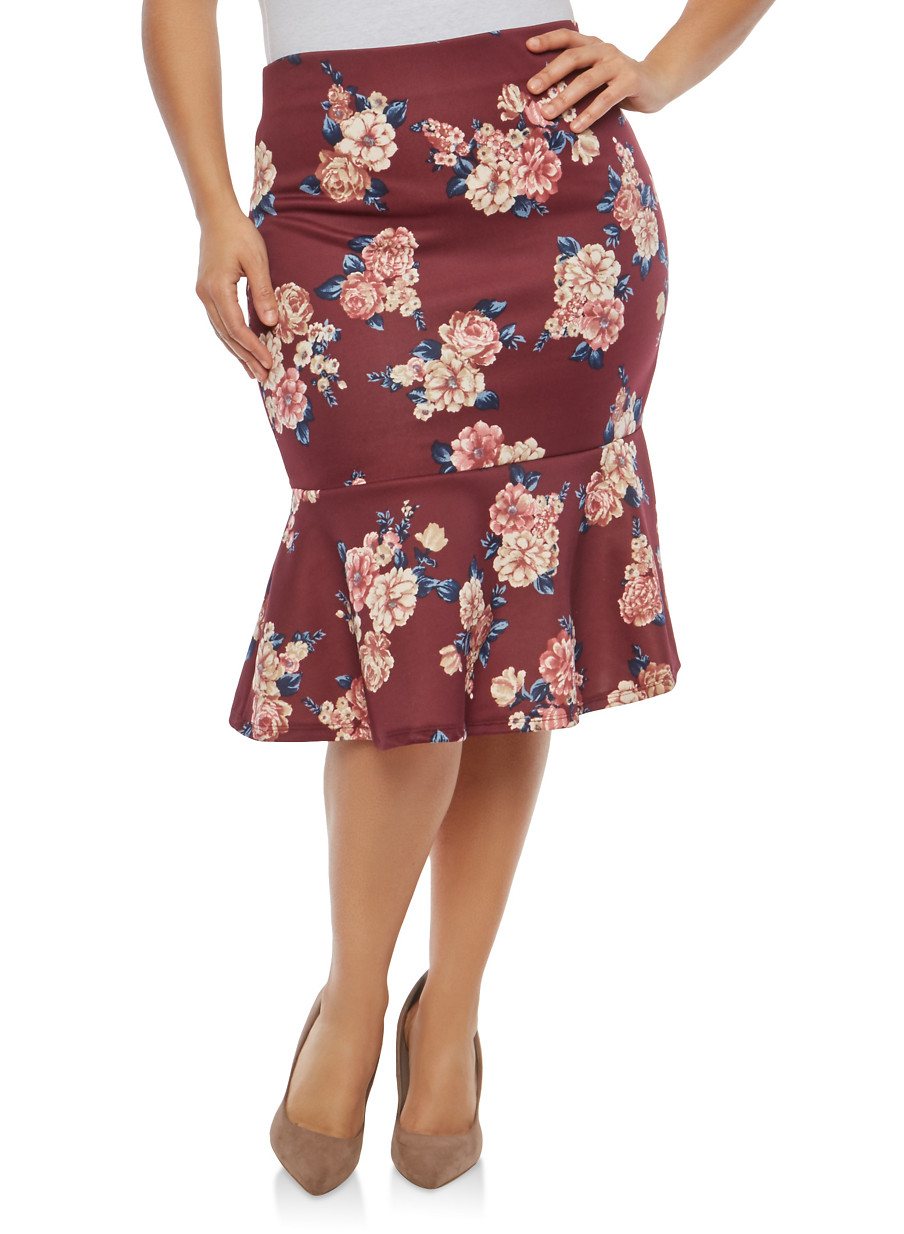 Plus Size Floral Skirt