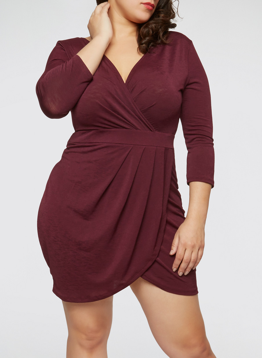 Plus Size Ruched Faux Wrap Dress