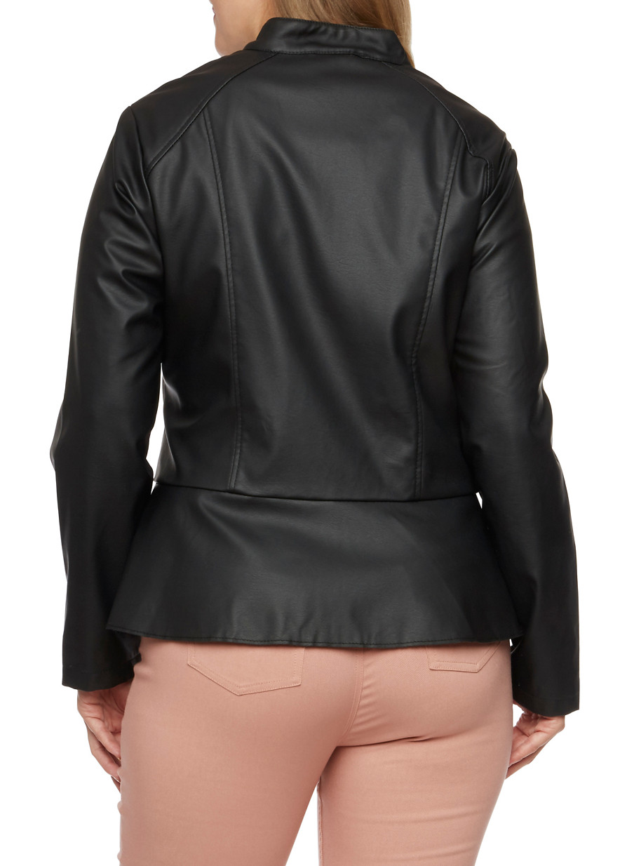 Plus Size Faux Leather Peplum Jacket Rainbow Plus Size Faux Leather Peplum Jacket Black Large