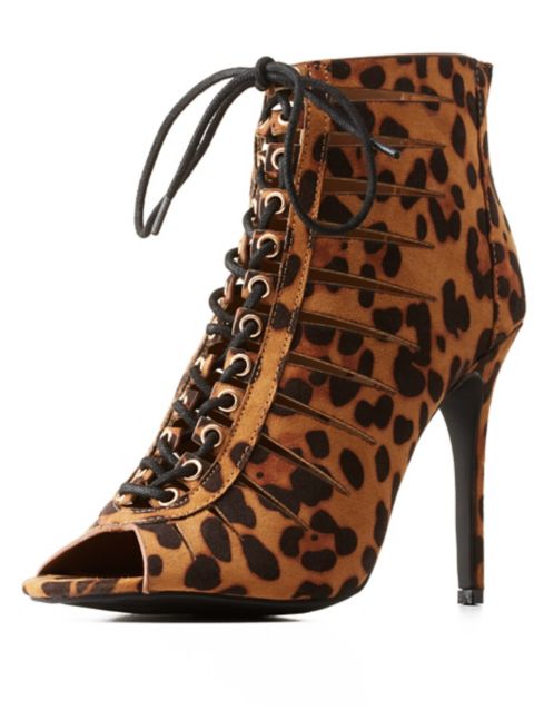 cheetah peep toe booties