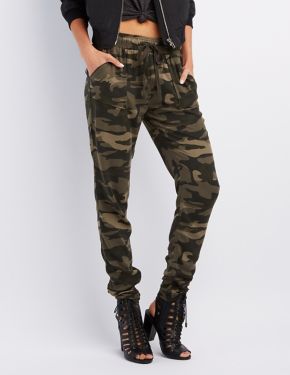 camo print high rise drawstring joggers