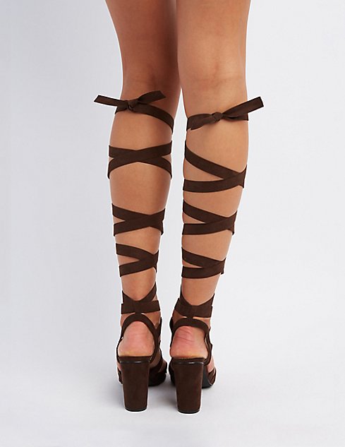 Lace-Up Chunky Heel Sandals | Charlotte Russe