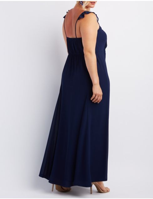 danielle strappy ruffle maxi gown