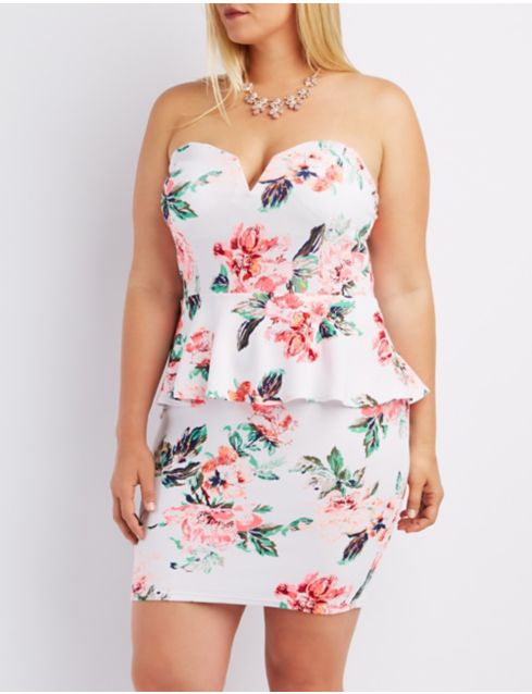 Plus Size Floral Strapless Peplum Dress Charlotte Russe 