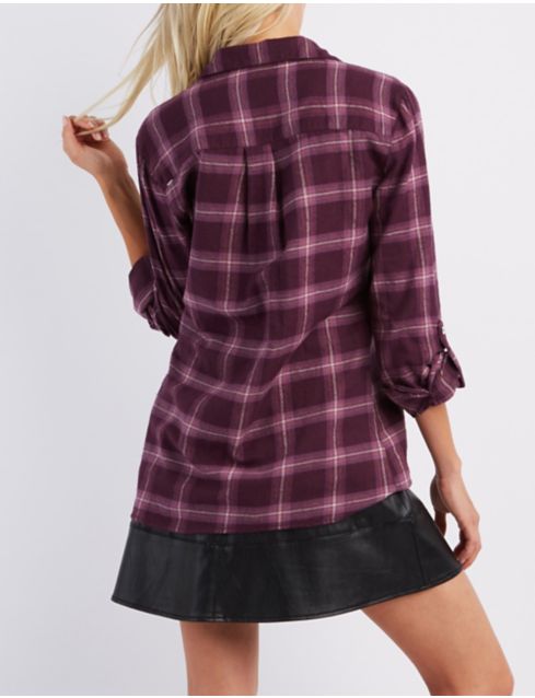 plaid flap pocket button up overshirt