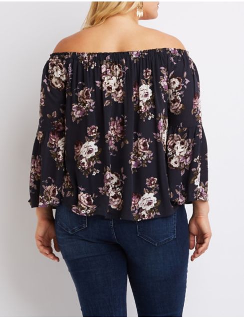 plus size off the shoulder bell sleeve top