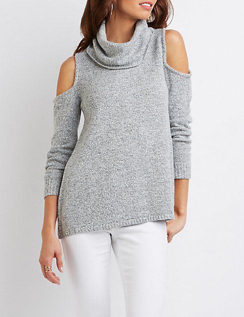 Cowl Neck Cold Shoulder Sweater | Charlotte Russe