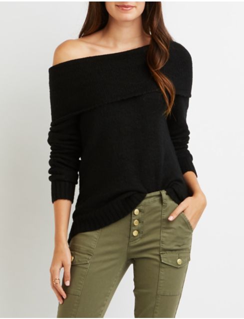 Cowl Neck Off-the-shoulder Sweater 