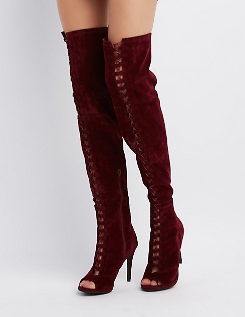 Velvet Lace-Up Over-The-Knee Boots | Charlotte Russe